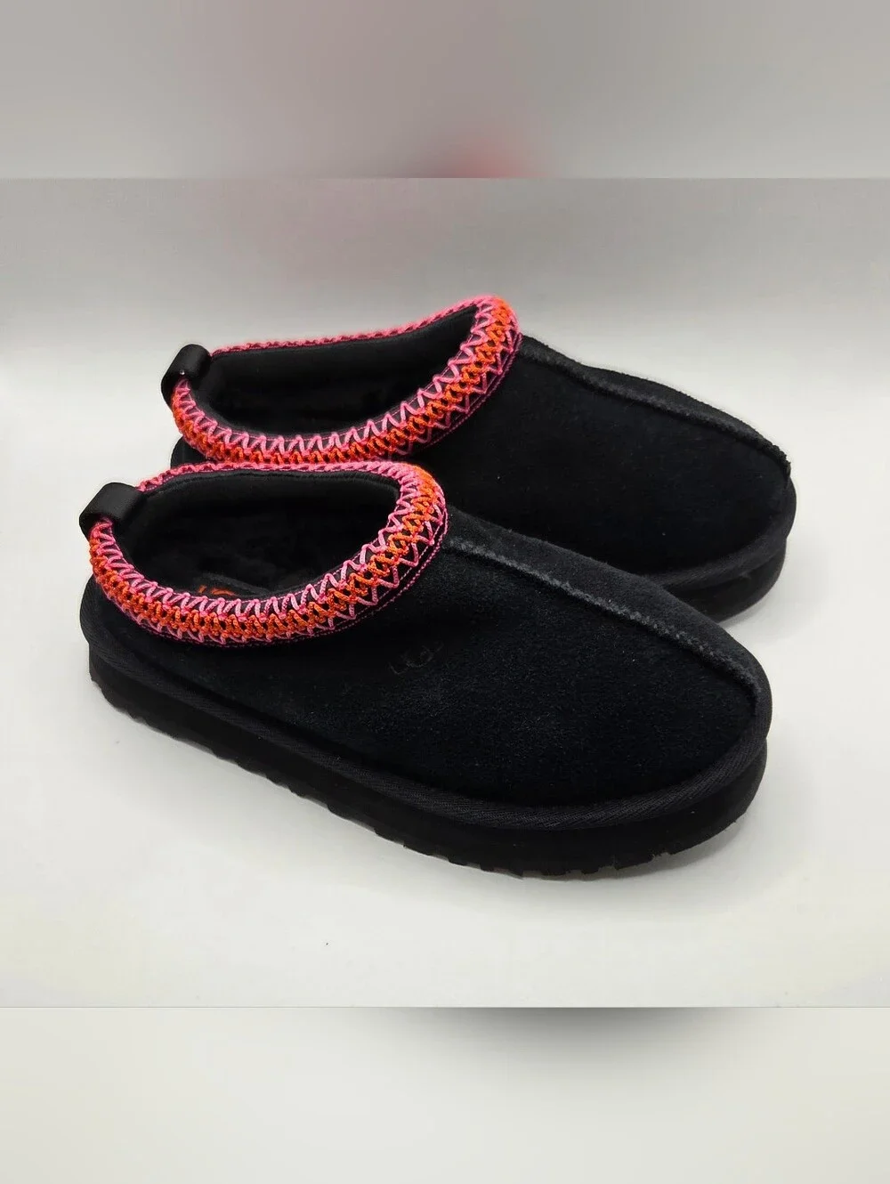 UGG Black Suede Slip-On Clog with Neon Stitching
